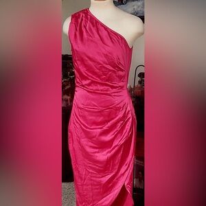 NWT Elegant One-Shoulder Fuchsia Dress